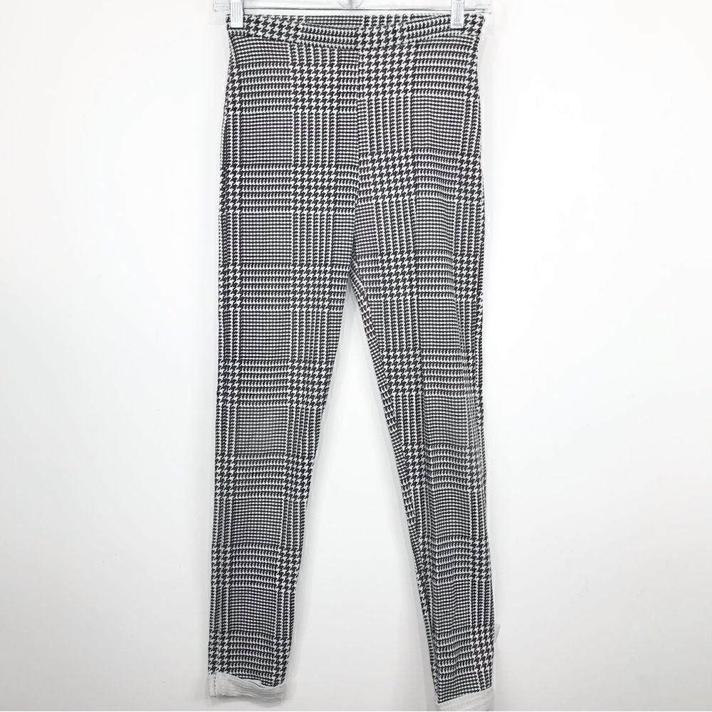 TopShop Black White Houndstooth Print Side Zip Leggings